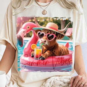 Summer Vibes PNG,  Flamingo Float Sublimation, Cute Cow with Cocktail PNG, Summer Pool PNG, Digital Download.