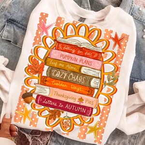 Fall Book Stack PNG Sublimation Design, Retro Bookish Autumn Shirt PNG, Cozy Reading Digital Download, Pumpkin Spice Book Worm