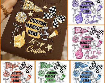 Custom Mascot Cheerleading PNG: Sublimation Design with Bows & Poms (Digital Download