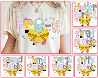 Coquette Back To School Png Bundle, First Day Of School Png, Preppy School Png, Pencil Coquette Bow Png, Per-K First/Second/Third Grade Png