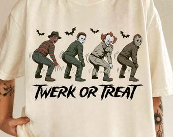 Funny Halloween Twerk or Treat Png, Halloween Horror Characters Png, Dancing Killer Png,Spooky Season Png,Trick Or Treat Png,Halloween Shirt