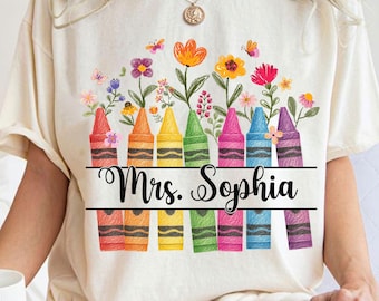 Personalized Crayon Teacher Png, Floral Teacher Png, Teacher Life Png, Back To School Png, Teacher Appreciation Png, First Day School Png