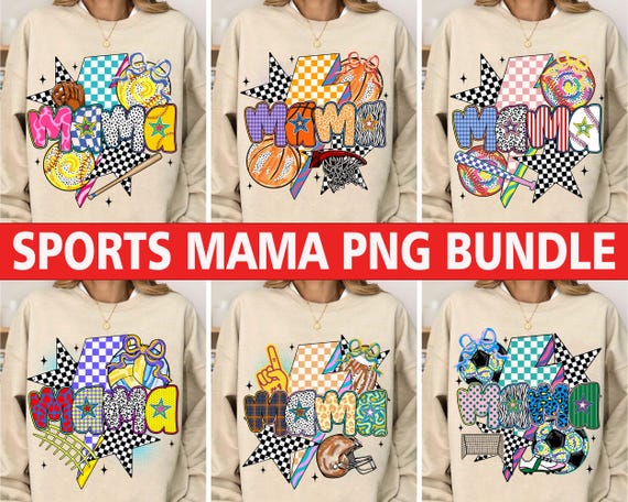 Sports Mama Png Bundle, Game Day Mom Png, Mama Checkered Lightning Bolt Png, Cheer Mom Png, Colorful Sports Png,Football Soccer Softball Png