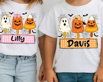 Personalized Kids Halloween PNG: Cute Halloween Png, Cute Ghost Pumpkin Ice Cream Design, Sublimation Download