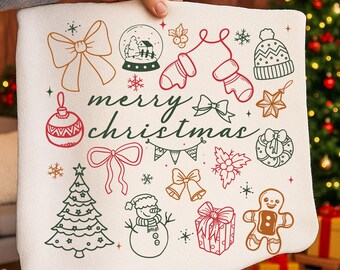 Vintage Christmas Doodle PNG: Holiday Clipart (Digital Download)