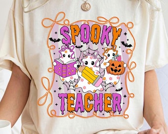 Preppy Teacher Halloween Png, Spooky Teacher Png, Coquette Halloween Png, Halloween Ghost Sublimation, Trick or Teach, Cute Ghost Png