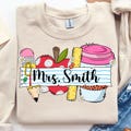 Personalized Teacher Png, Back To School Png, Teacher Name Shirt, Teacher Appreciation, Apple Coffee Cup Pencil Ruler Png, Gift for Teacher
