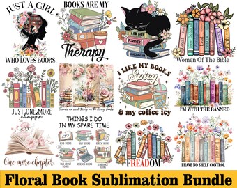 Paquete de libros florales (PNG), Sublimación para amantes de los libros, Lectura divertida (PNG), Solo un capítulo más (PNG), Biblioteca (PNG), Libro picante (PNG), Camiseta de libros