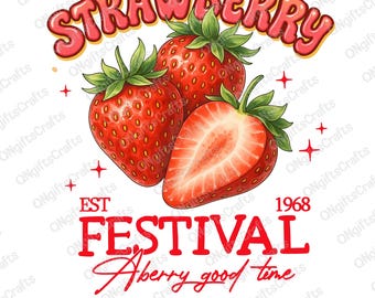 Strawberry Festival Png For Summer, Summer Strawberry Png, Boho Strawberry Coquette Png, Ccounty Fair Png Design