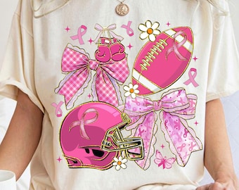 Preppy Football Breast Cancer Png, Coquette Breast Cancer Awareness png, Ribbon Cheer Football Mom Png, Girly Game Day Png, Digital Download