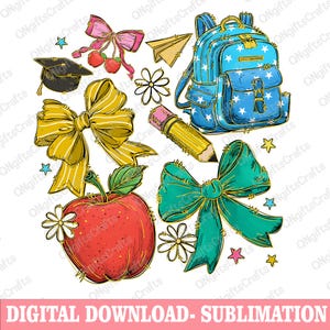 Preppy Glitter Back To School Png, First Day of School Png, School Coquette Bow Png, Teacher Png, School Vibes Png, Teacher Student Shirt