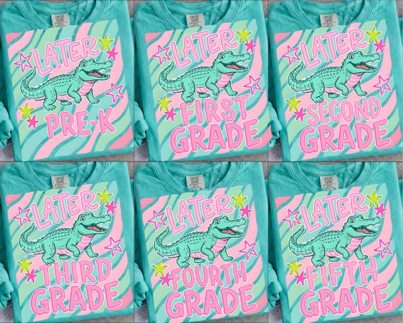 Retro Later Gator PNG Bundle, Last Day of School Shirt Design, Groovy Alligator Sublimation, Pre-K to 5th Grade End of Year Digital Download