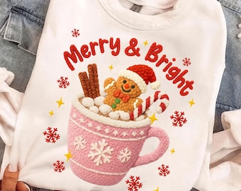 Pink Christmas Gingerbread PNG: preppy ontwerp van imitatiegaren (digitale download)