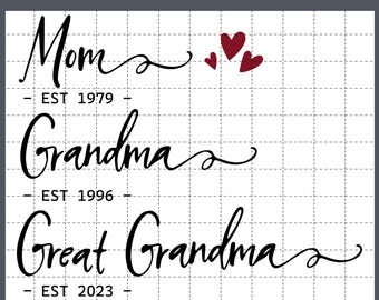 Personalized Mom Grandma Great-Grandma Est Svg, Custom Mom With Year Svg, Mother's Day Svg, Best Mom Ever Svg,Mom Svg, Mothers Day Gift