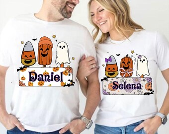 Personligt barnnamn Halloween png, söt Halloween png, söt spökpumpa godismajs png, bus eller godis png, läskig säsong png