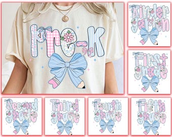 Preppy Zurück in der Schule PNG Bundle, Kokette 1st Schultag Png, Grandmillenial Coquette Bleistift Bogen Noten Png, Kindergarten Pre-K 1st 2d 3d