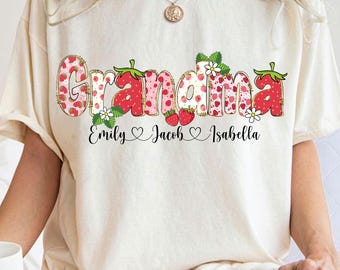 Personalized Preppy Grandma Strawberry Glitter Png, Cute Strawberry Png, Floral Grandma with kids Names Png, Mother's Day Png, Grandma Shirt