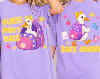 Cute Duck Back To School PNG, Guess Whos Back Back Again Sublimation Design, Retro Duck With Backpack PNG, Teacher Student Digital Download