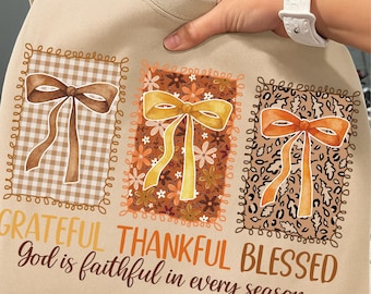 Preppy Thanksgiving PNG: Grateful Thankful Blessed Bow PNG, Fall Sublimation Design, Coquette Bow Png, Christian Thanksgiving Png