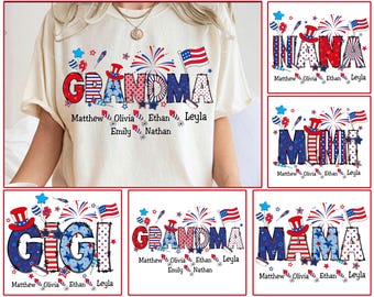 Personnalisé grand-mère PNG le 4 juillet, nom patriotique personnalisé Png, grand-mère Gigi Nana Mimi Png, fête de l'indépendance Png, chemise maman américaine