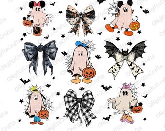 Coquette Halloween-spook png, muis en vrienden, Halloween-coquette strik png, preppy halloween png, familie-Halloweenreis png, digitale download