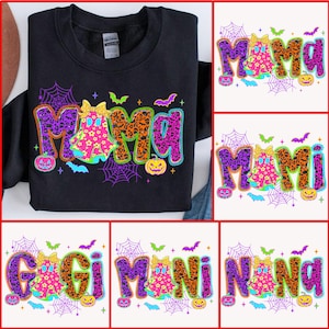 Neon Halloween Mama Bundle, Preppy Halloween Png, Halloween Mama Nana Gigi Mimi Mini Png, Spooky Vibes Png, Trendy Halloween Shirt Design