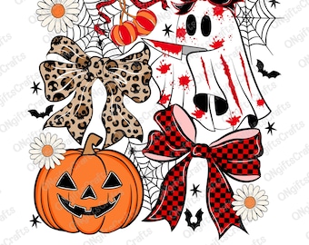 Halloween Ghost Coquette Png, Bloody Ghost Halloween Png, Preppy Halloween Png, Spooky Season Png, Retro Checkered Halloween Png, Png Files