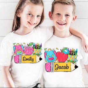Personalized Kids Back To School Png, Boy Girl First Day Of School Png, School Life Png, Pencil Crayon Apple Png, Student Gift, School Shirt