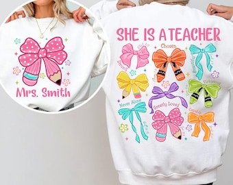 Personalized Teacher Pencil Bow Png, She is Teacher Png, Teacher Mom Png, Christian Teacher Png, Back To School, Teacher Appreciation Gift