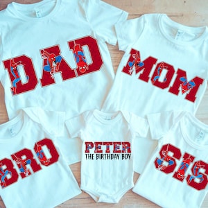 Camiseta de cumpleaños personalizada de Spiderman (PNG), camiseta de cumpleaños para niños (PNG), camiseta de cumpleaños familiar (PNG), regalos personalizados