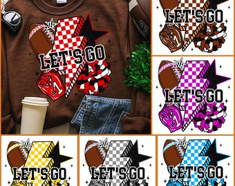 Custom Football Game Day Sublimation Bundle, Let’s Go Cheerleading Png, Cheer Team Png, Football Png, Checkered Game Day Png, School Spirit