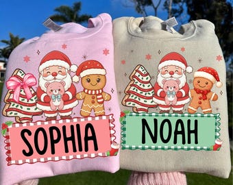 Png de Navidad para niños personalizados: Png de Navidad para niño y niña, Png de Feliz Navidad, Papá Noel y galleta de jengibre (Descarga digital)