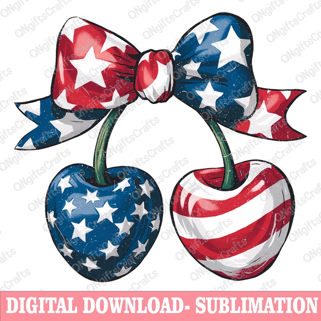 America Cherries Png, Cherry Bow Png, 4th of July Png, Memorial Day PNG ...