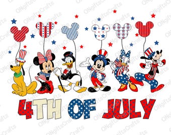 4th Of July Png, Mouse and Friends, Independence Day Sublimation Design, Memorial Day Png, Family Patriotic Shirt,USA Balloon Png,Vacay Mode
