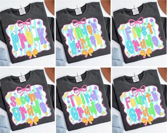 Preppy Coquette Back To School Png Bundle, First Day of School Png, Coquette Teacher Png, Girl School Png, Pre-k 1st 2nd 3rd Grade Png