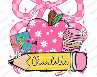 Ritorno a scuola personalizzato in formato PNG, Apple Coquette in formato PNG, Ritorno a scuola preppy in formato PNG, Primo giorno di scuola in formato PNG, Insegnante di scuola in formato PNG, Regalo personalizzato