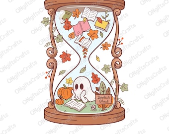 Goule livres livres d'automne Png, Design de sublimation de lecture fantôme mignon, Vibes d'automne Png, Fantôme livresque confortable png pour autocollants, usage commercial
