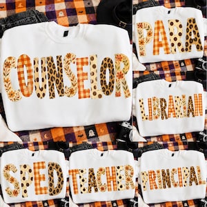 Cozy Autumn Educator PNG, Western Plaid Teacher Sublimation, Leopard Patchwork SPED Para Librarian Design, Fall School Shirt