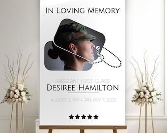 Editable Funeral poster Template, Custom Military Funeral Memorial Table Sign, Funeral Photo Board, Funeral Easel Sign, Memorial Sign