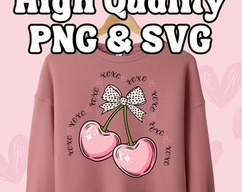 XOXO PNG Coquette Bow Tie SVG, Galentine Besties Cherry Shirt png, Cute Valentines Day xoxo svg, Hugs and Kisses svg, Hair Bow svg Clipart