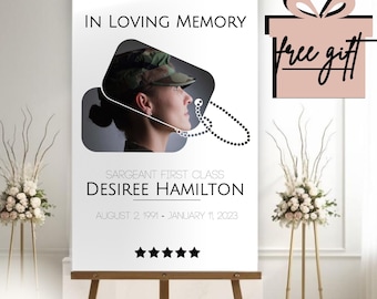 Personalized Military Funeral Poster with Dog Tags | Military Tribute Memorial Art | Custom Military Funeral Collage Poster