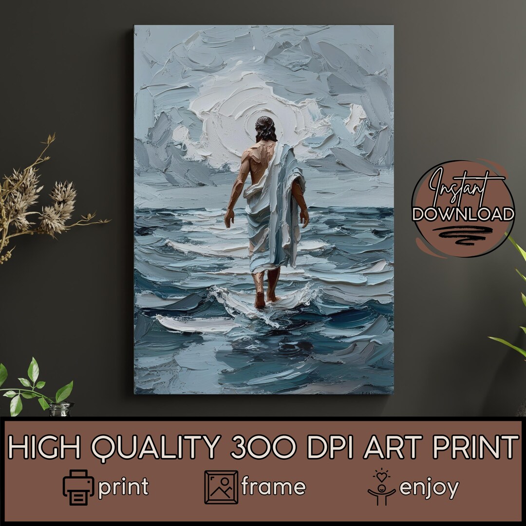 Jesus Walks on Water Painting, Jesus Christ Walks Modern Christian Art ...