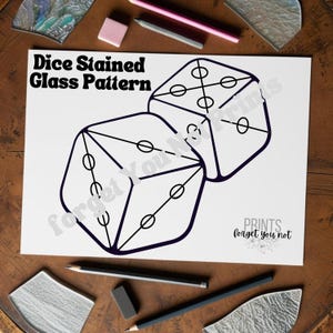 DIY Stained Glass Easy Downloadable Pattern, Modern Stained Glass PDF, Trendy Suncatcher Dice Stained Glass Template,  Window Ornament