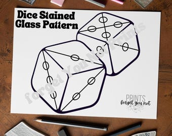 Zelfgemaakt glas-in-loodpatroon eenvoudig downloadbaar patroon, moderne pdf-glas in lood, trendy Suncatcher Dice-sjabloon voor gebrandschilderd glas, raamornament