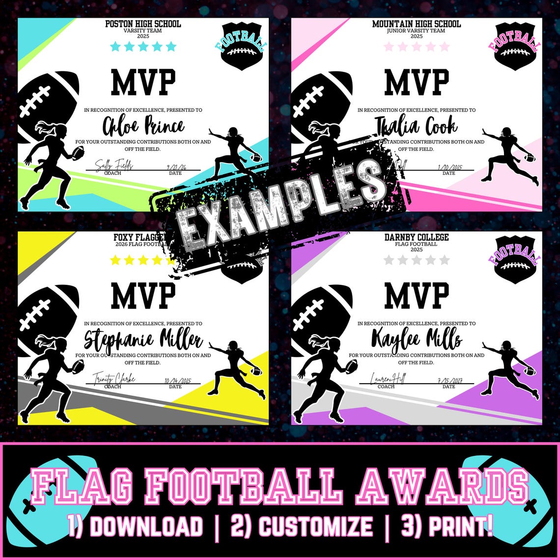 Editable Flag Football Awards Certificate Bundle Flag Football