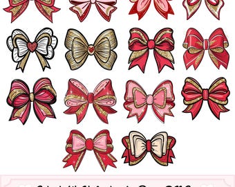 Coquette Valentine Bow PNG Bundle, Valentine Bows PNG, Hairbow Clipart, Hand Drawn Bow SVG, Girly Ribbon png, Ribbon Bow png, Valentine Mama