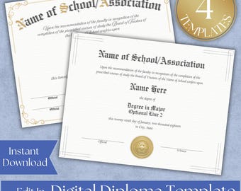Custom Diploma, Editable Homeschool Diploma Template, High School Diploma Template, Fake Diploma, Customizable GED Diploma Certificate