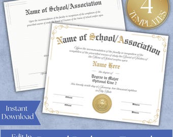Custom Diploma, Editable Homeschool Diploma Template, High School Diploma Template, Fake Diploma, Customizable GED Diploma Certificate
