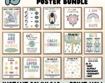 Homeschooling Bible Calm Corner Bundle, Calming Corner Emotions Poster, Boho Classroom Decor, Zones of Regulation Grounding Techniques