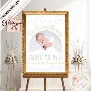 Juego de 3 pósters con collage de luna y estrellas para funeral de bebé, arte conmemorativo por la pérdida de un bebé, decoración de pared personalizada para el recuerdo del bebé